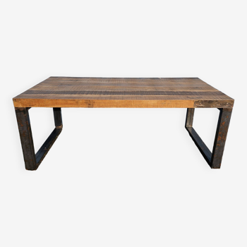 Industrial table 200 x 100 cm with wooden top + metal base