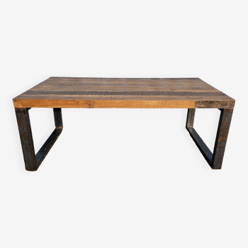 Table industrielle 200 x 100 cm avec plateau bois + piètement métal