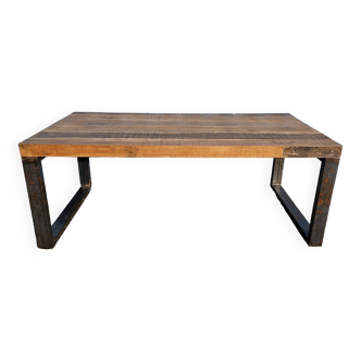 Industrial table 200 x 100 cm with wooden top + metal base