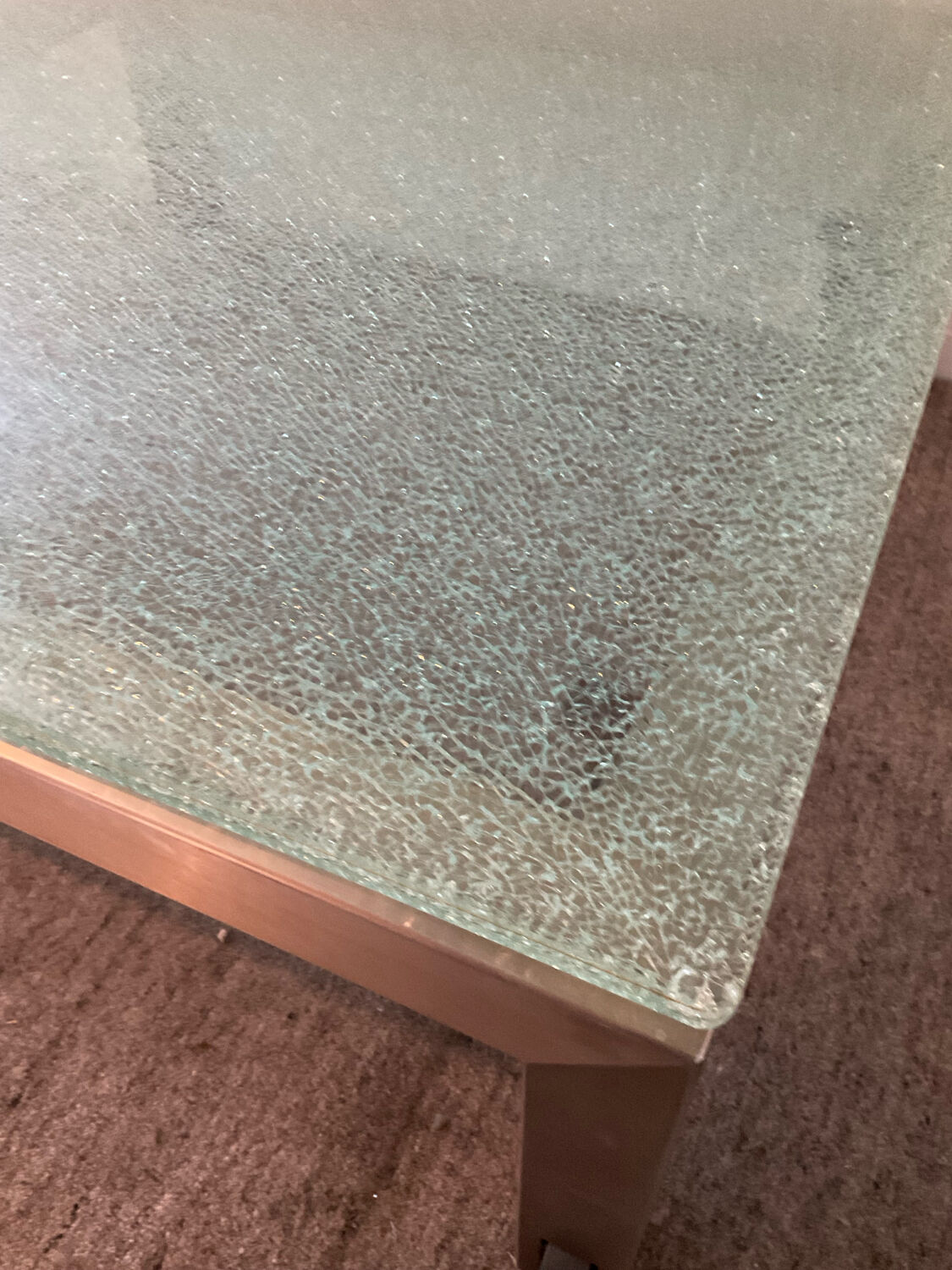 Designer garden coffee table in tempered glass and stainless steel