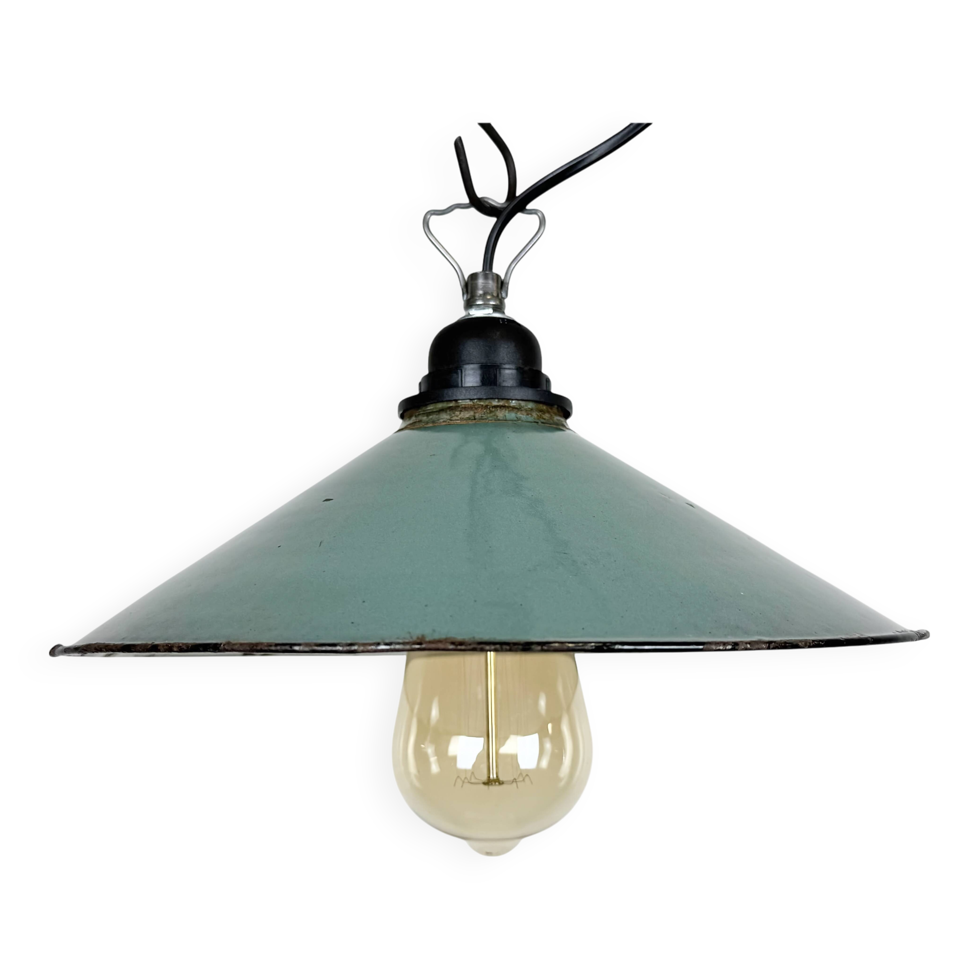 Industrial Petrol Enamel Factory Pendant Lamp, 1960s