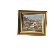 Vintage Oil Landscape Painting - Impasto Barn Scene