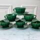 set of 6 cups and sub-cups in green slurry Lunéville 60s