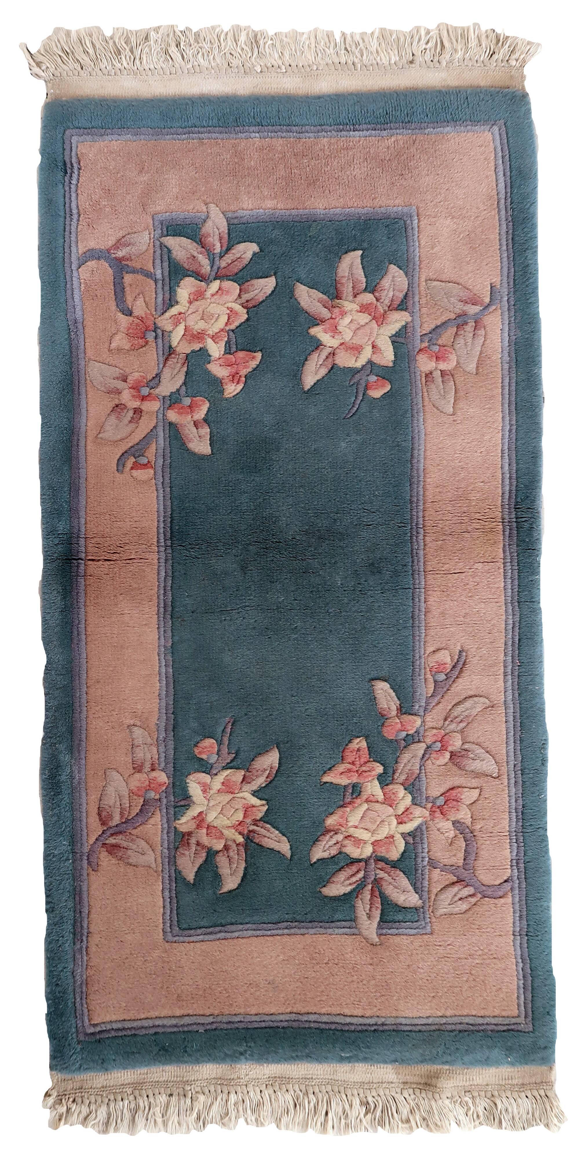 Tapis Vintage Art Déco Chinois Fait Main – 61 x 121 cm - 1C1030