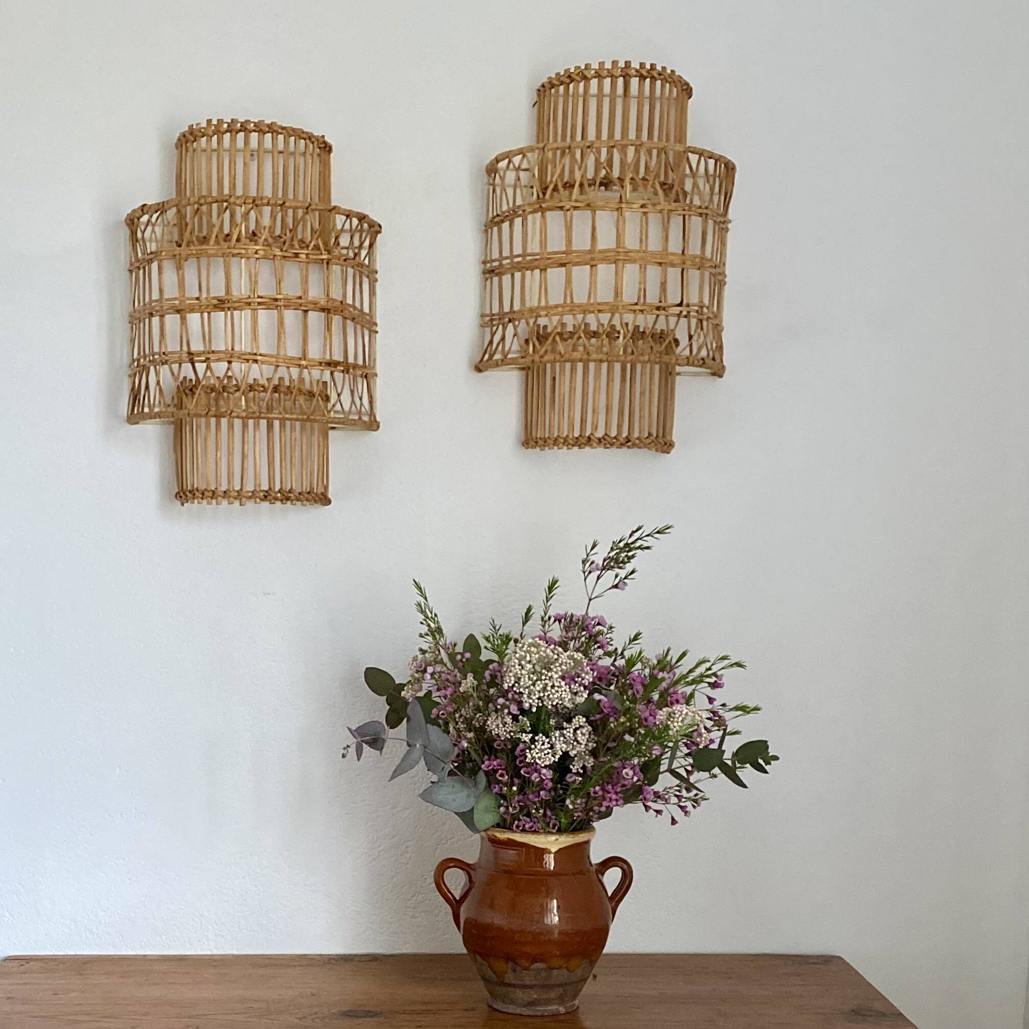 Rattan wall lamp, pair