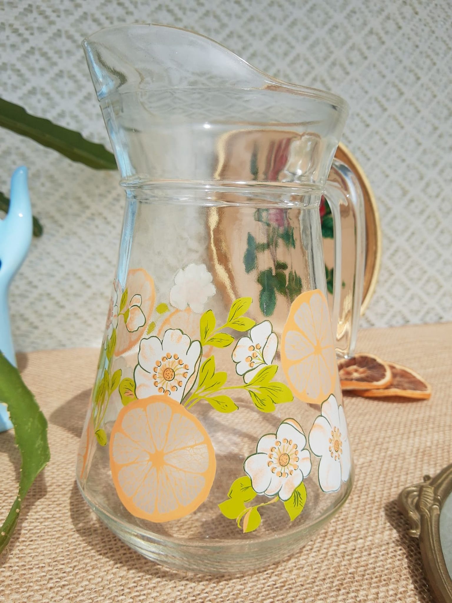 Carafe patterns flowers in glass -vintage