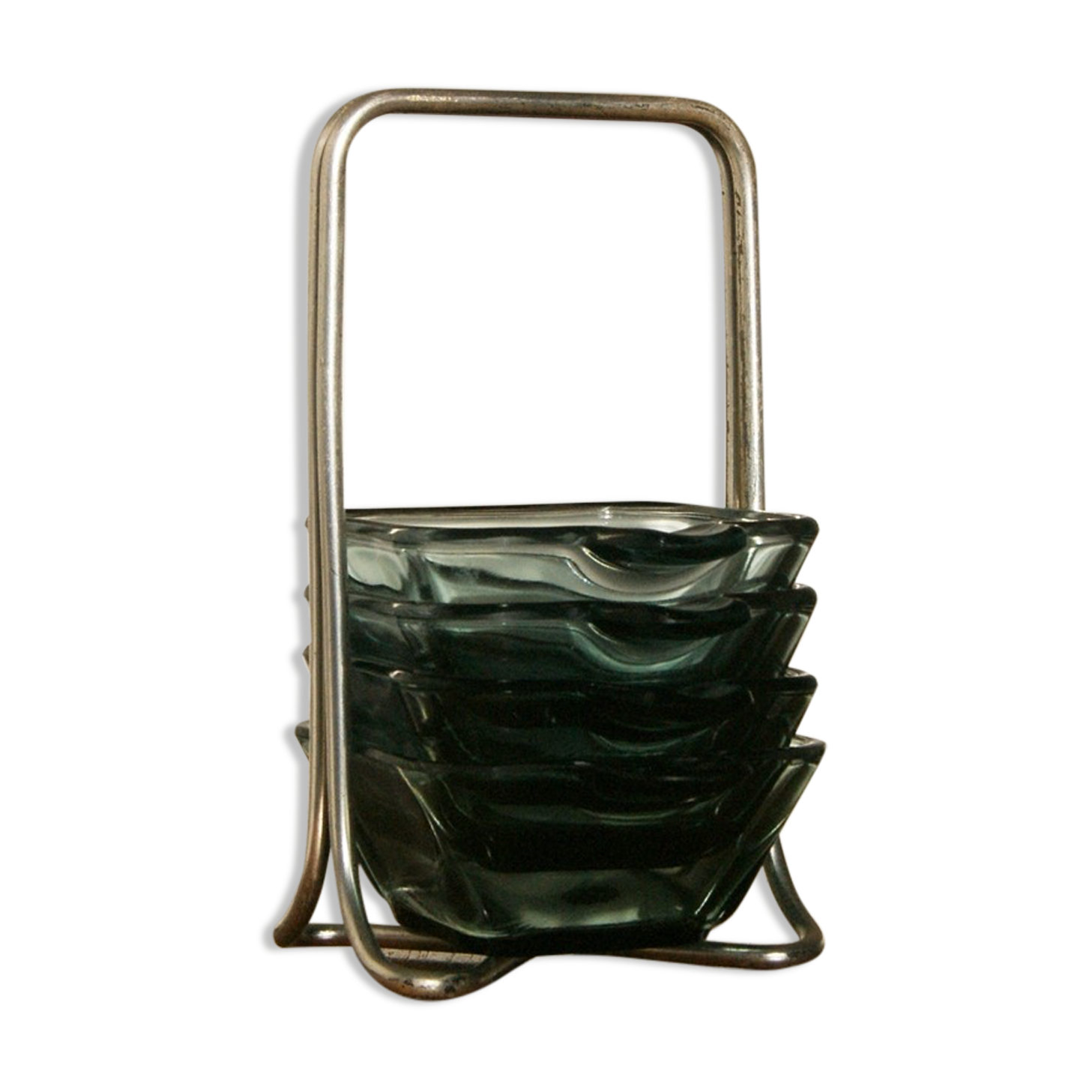 Cendrier en verre tourmaline du milieu du siècle par Wilhelm Wagenfeld pour WMF