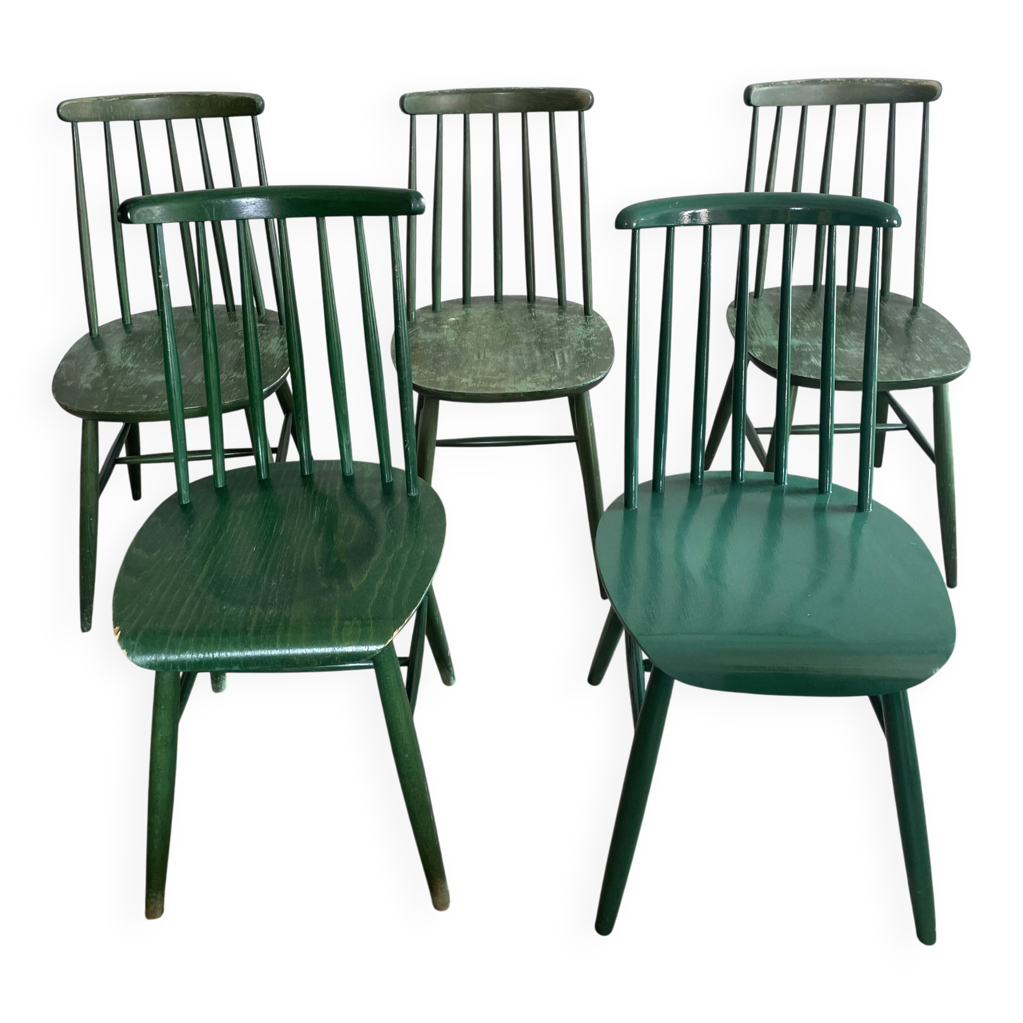Cinq chaises Fanett vertes par Ilmari Tapiovaara pour Edsby-ken