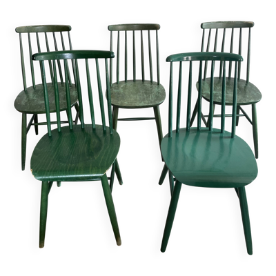 Cinq chaises Fanett vertes par Ilmari Tapiovaara pour Edsby-ken