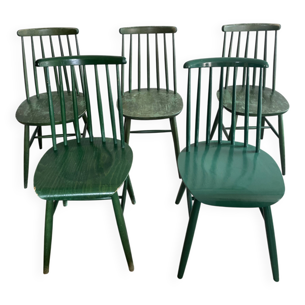 Cinq chaises Fanett vertes par Ilmari Tapiovaara pour Edsby-ken