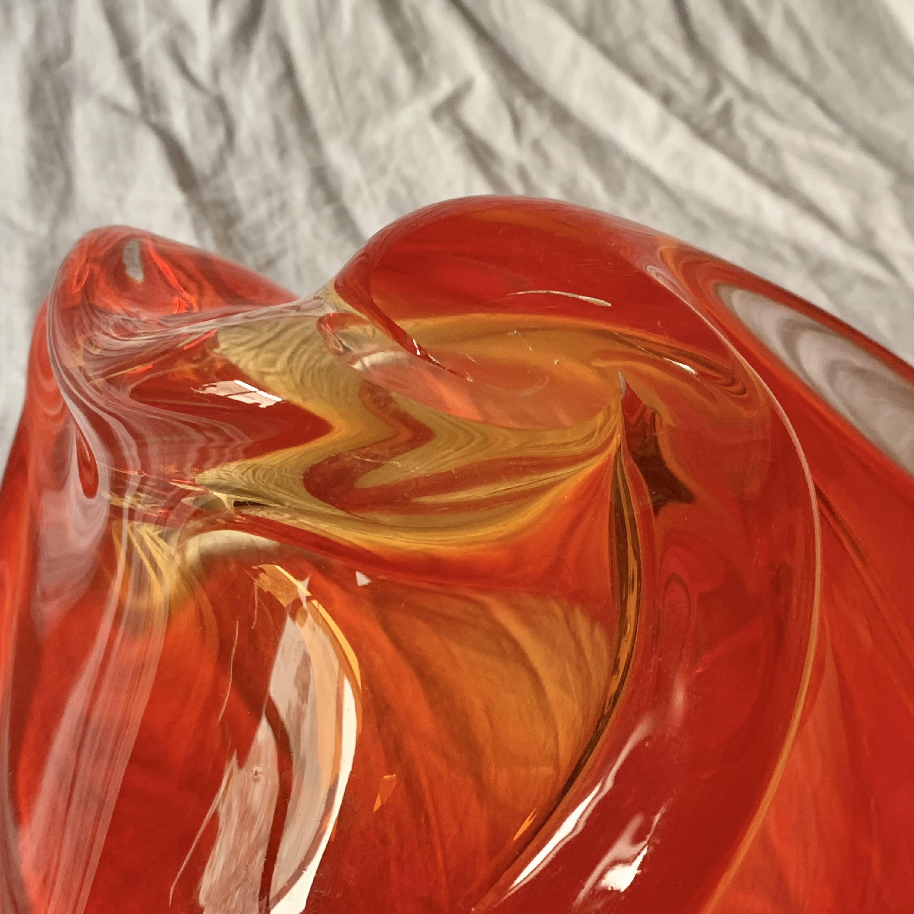 Large vintage orange blown glass ashtray