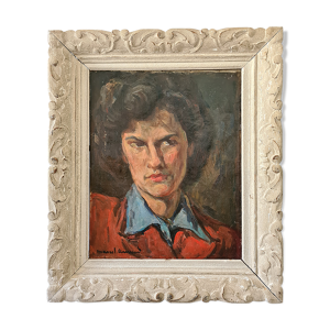 Femme à la veste rouge huile par
