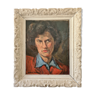 Woman with an oil red jacket by Marcel Arnaud