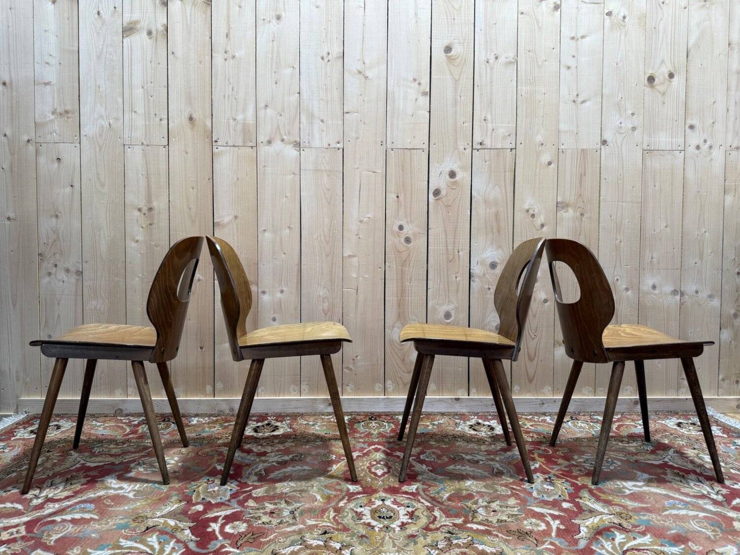 Set of 4 Baumann chairs model Eye in wood, 1950s design.
