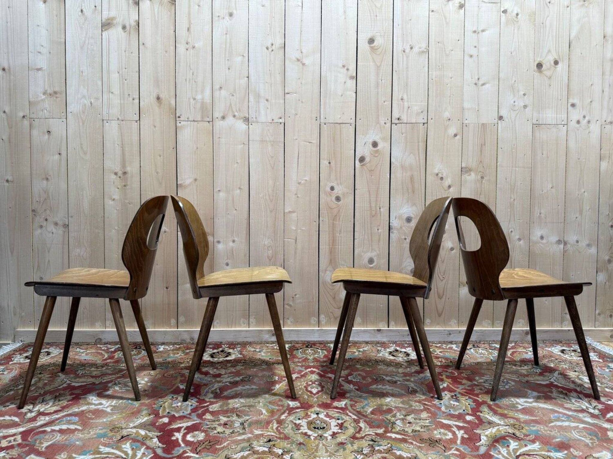 Set of 4 Baumann chairs model Eye in wood, 1950s design.