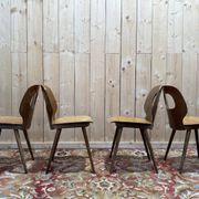 Set of 4 Baumann chairs model Eye in wood, 1950s design.