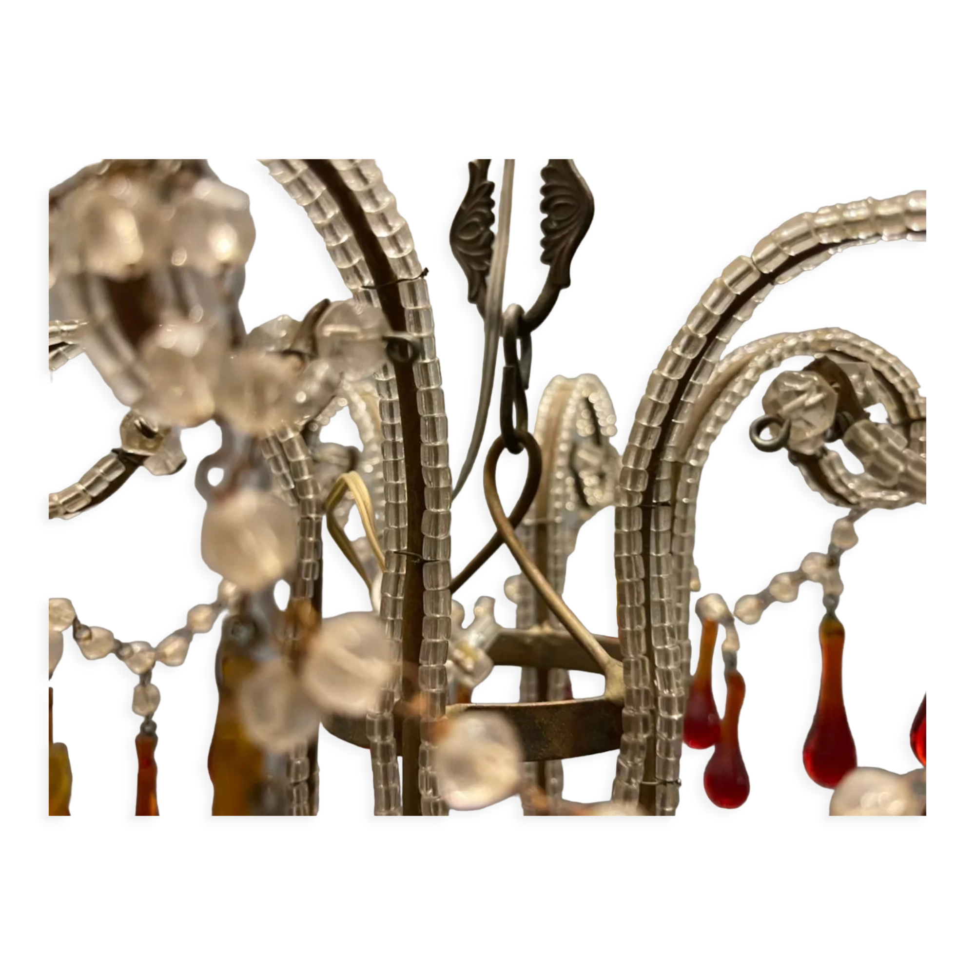 Vintage italian murano glass crystal macaroni beaded chandelier, 1950s