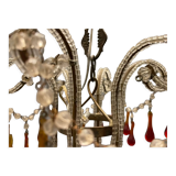 Vintage italian murano glass crystal macaroni beaded chandelier, 1950s