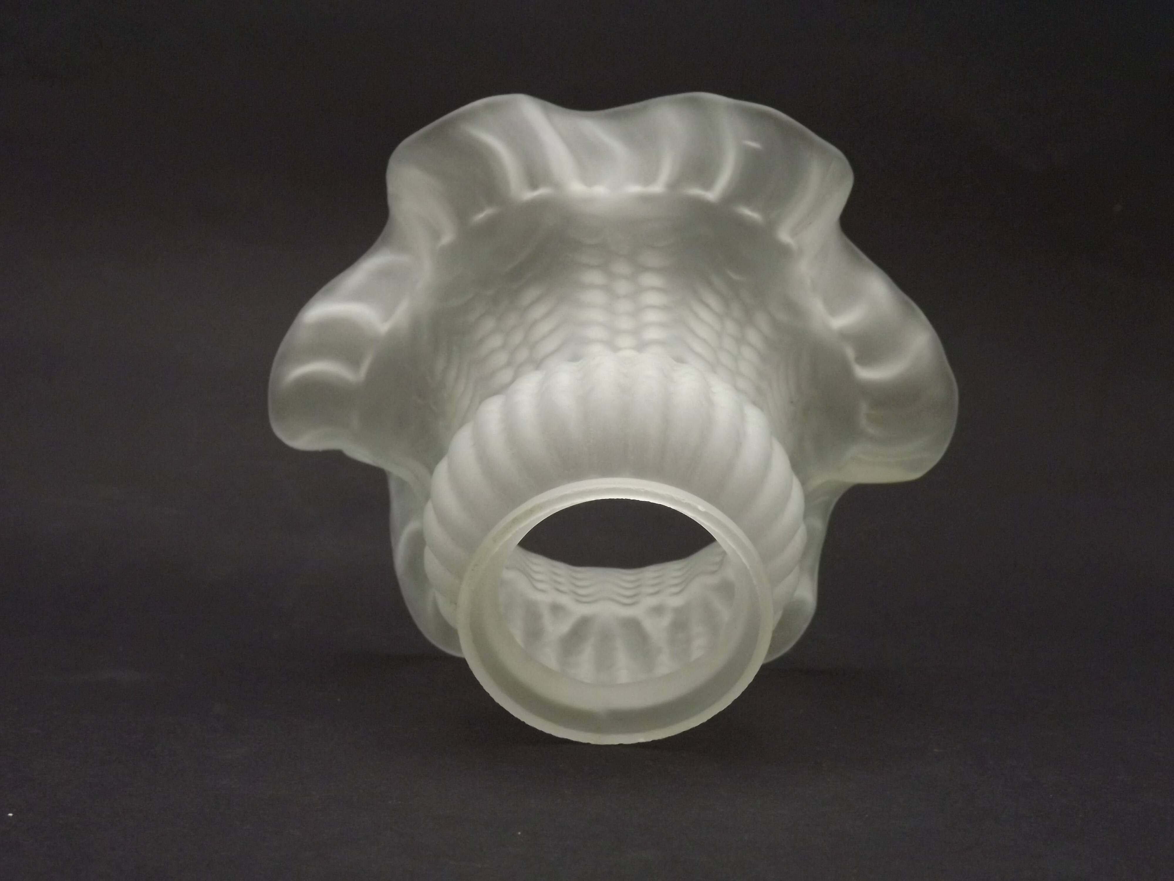 French vintage white opaque glass replacement shade with frilled edge.