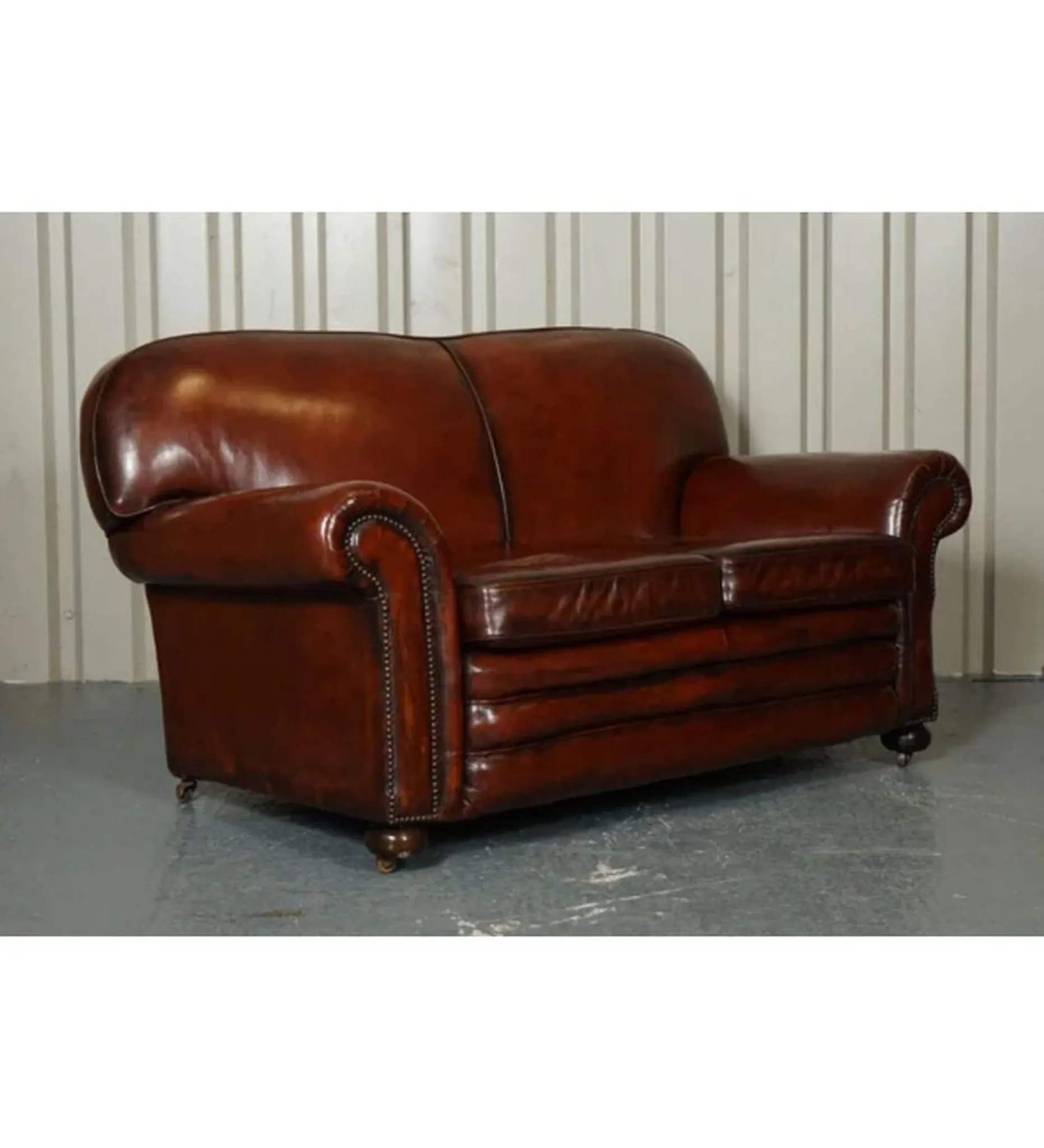 Victorian Leather Armchairs and Sofa in Burgundy, Set of 3