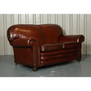 Victorian Leather Armchairs and Sofa in Burgundy, Set of 3