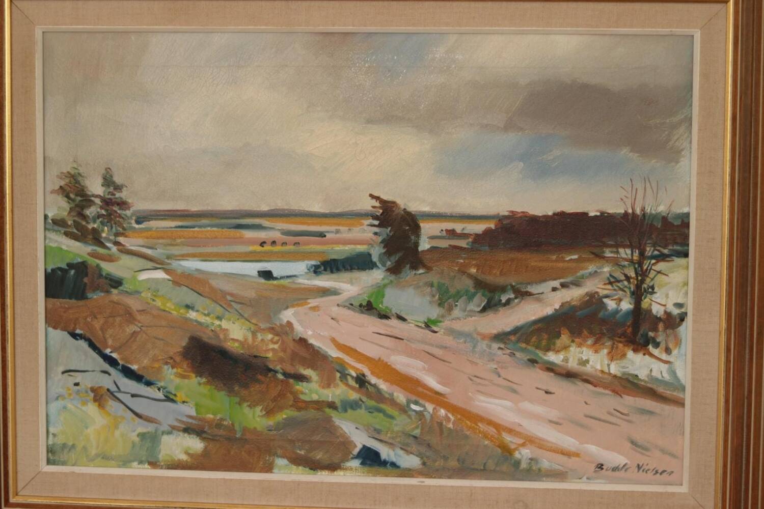 Huile sur toile suédoise – “Paysage” par Budde Nielsen – Signée et encadrée