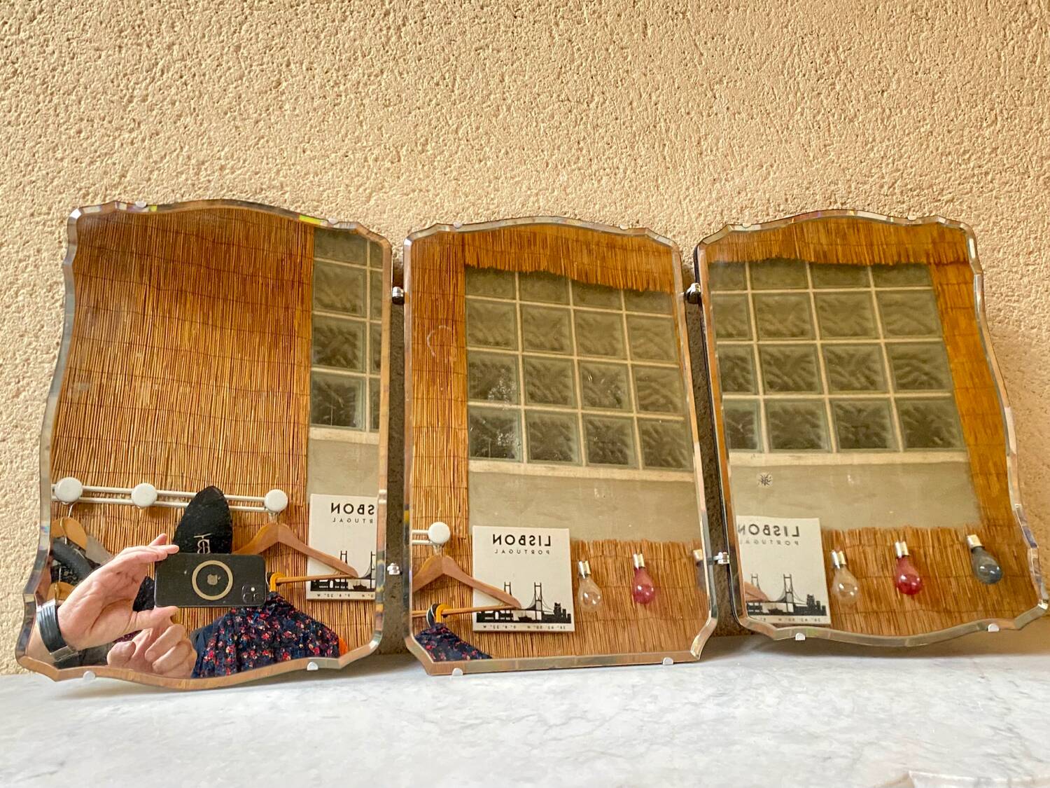 Miroir triptyque biseauté vintage art déco bauhaus années 30/40
