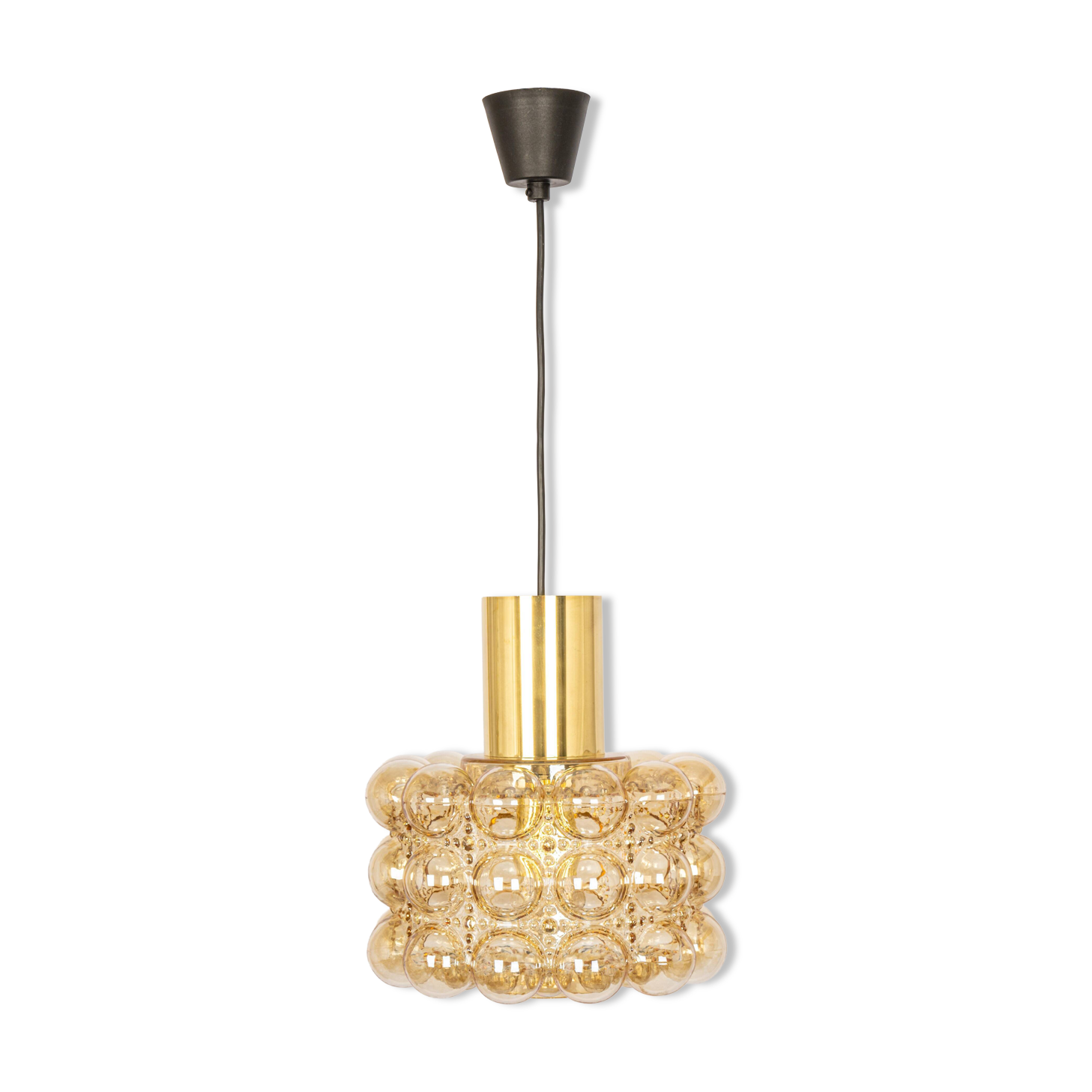 Large amber bubble glass pendant by Helena Tynell for Limburg, Germany, 1970s.