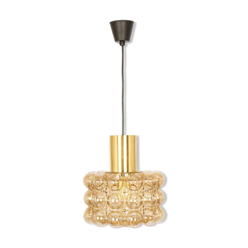 Large amber bubble glass pendant by Helena Tynell for Limburg, Germany, 1970s.