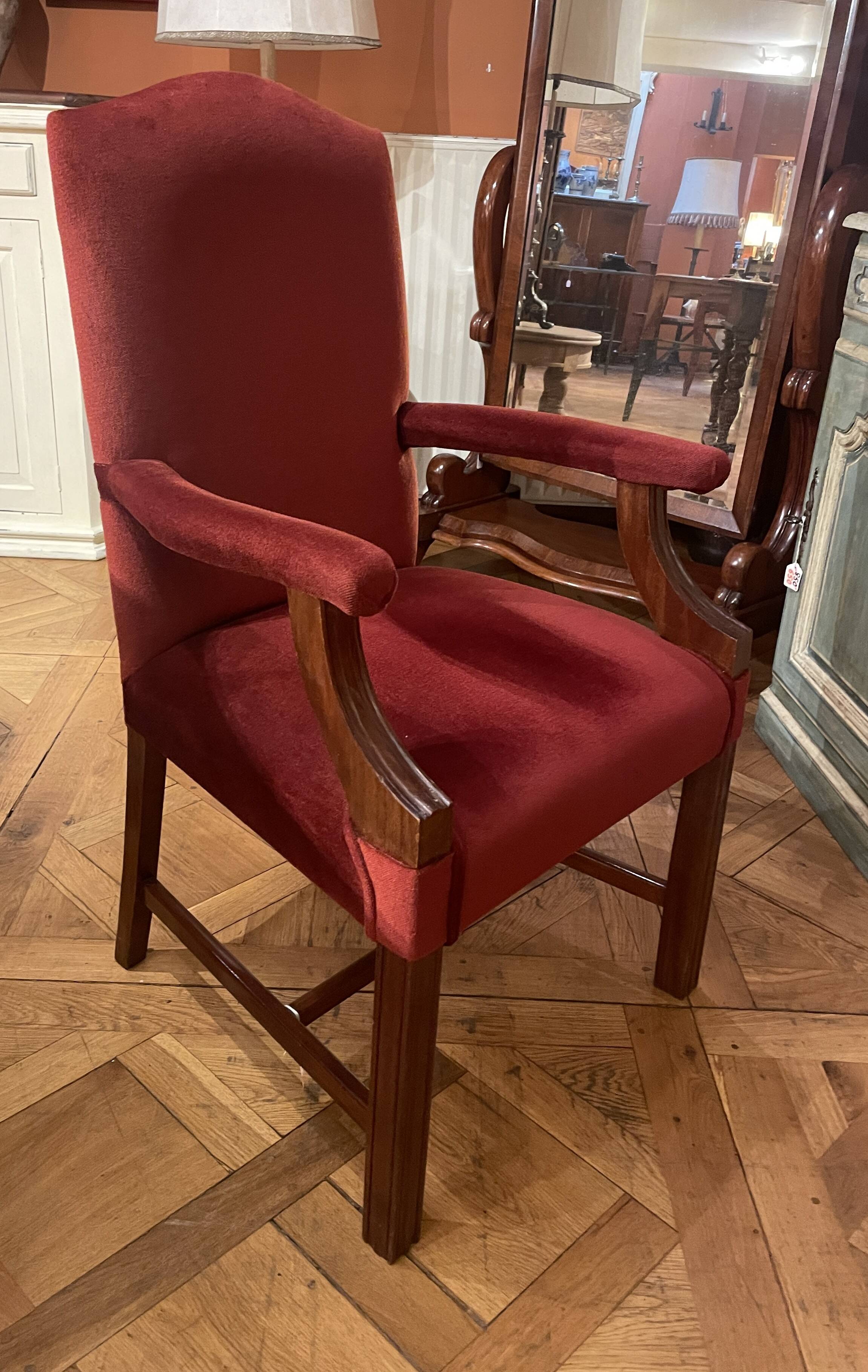 fauteuil de bureau en acajou et velours rouge