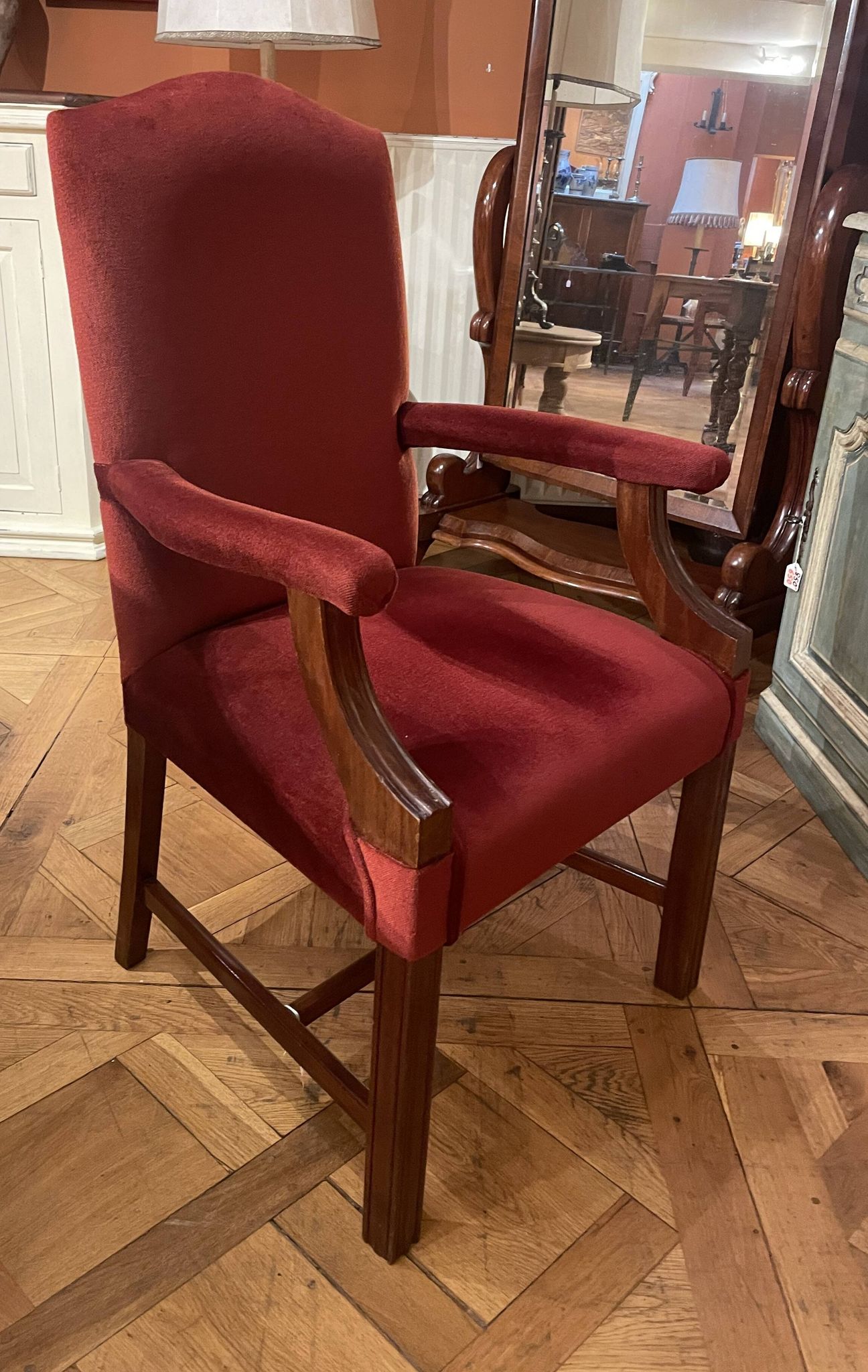 fauteuil de bureau en acajou et velours rouge