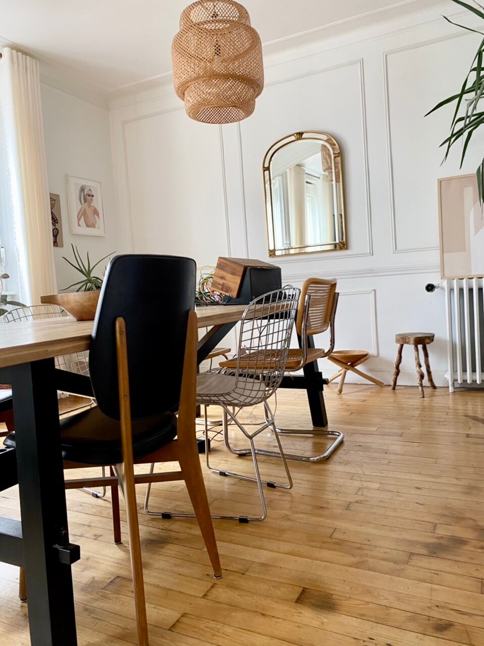 Pair of vintage wood and leather chairs