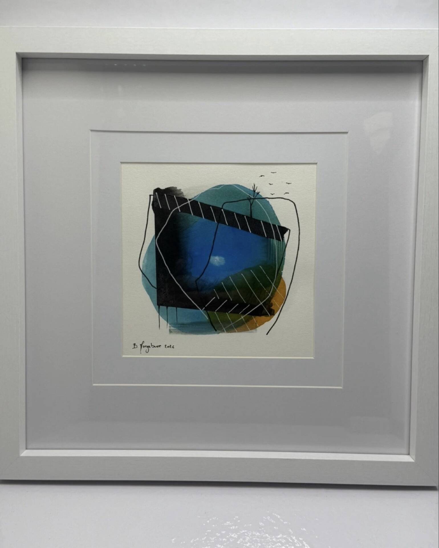 Original Abstract Drawing Framed 33x33 cm