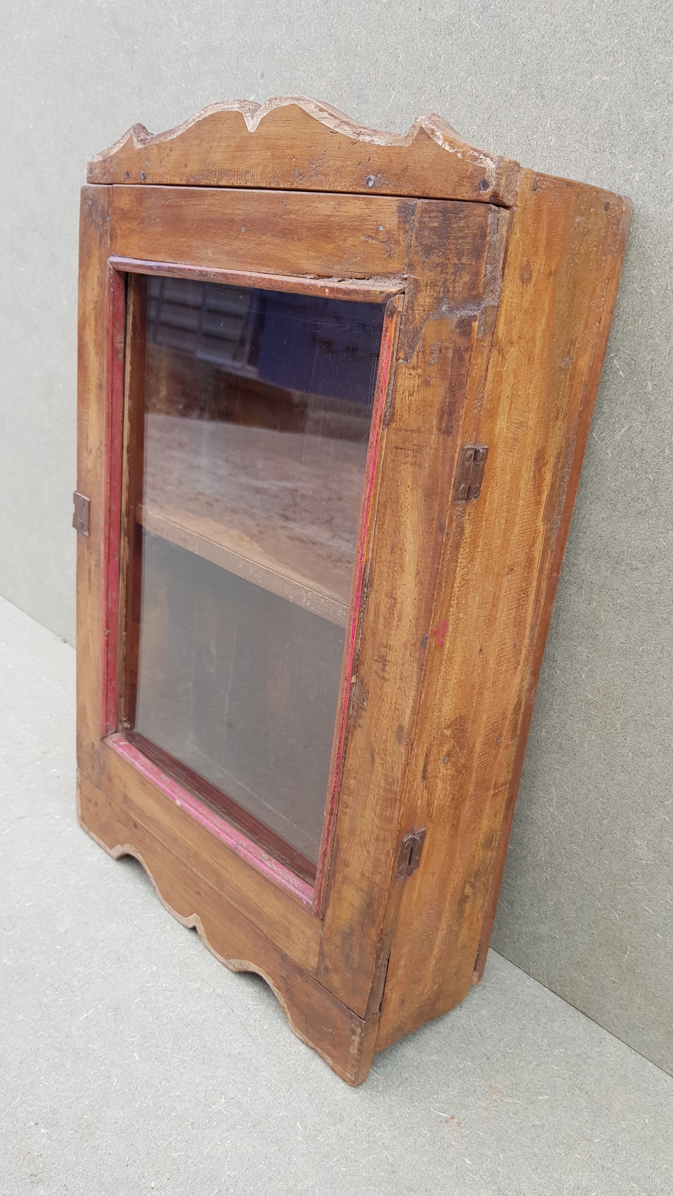 Medicine cabinet wall display case in ancient Burmese teak