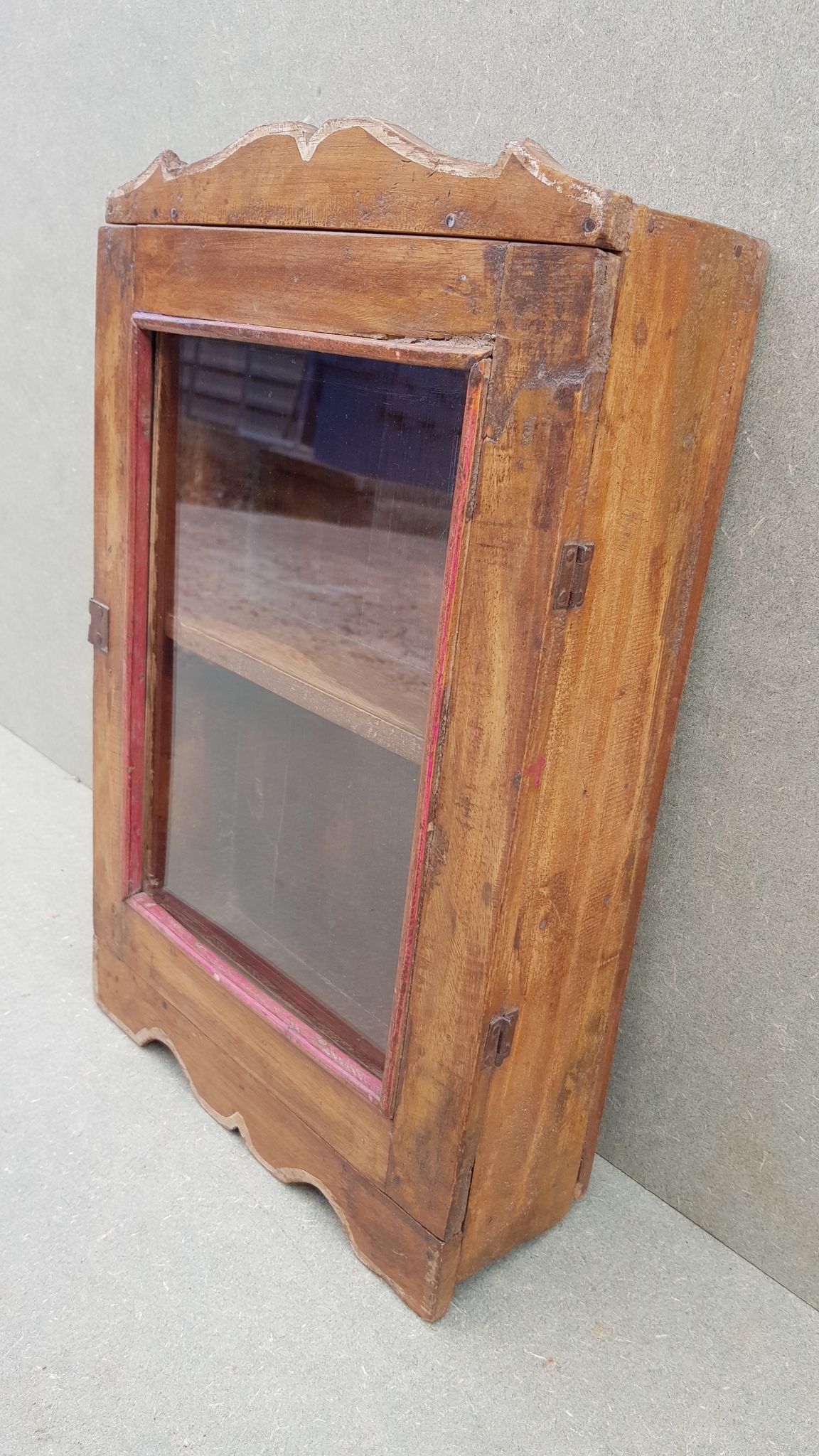 Medicine cabinet wall display case in ancient Burmese teak