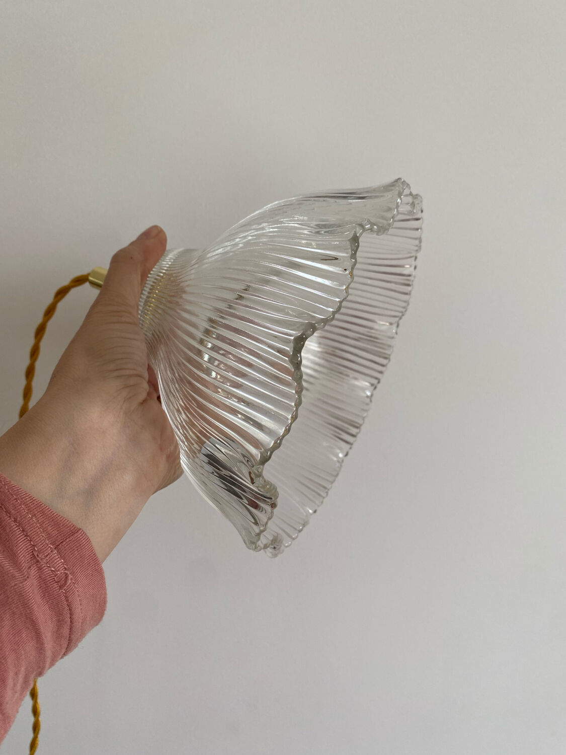 Vintage glass holophane pendant light