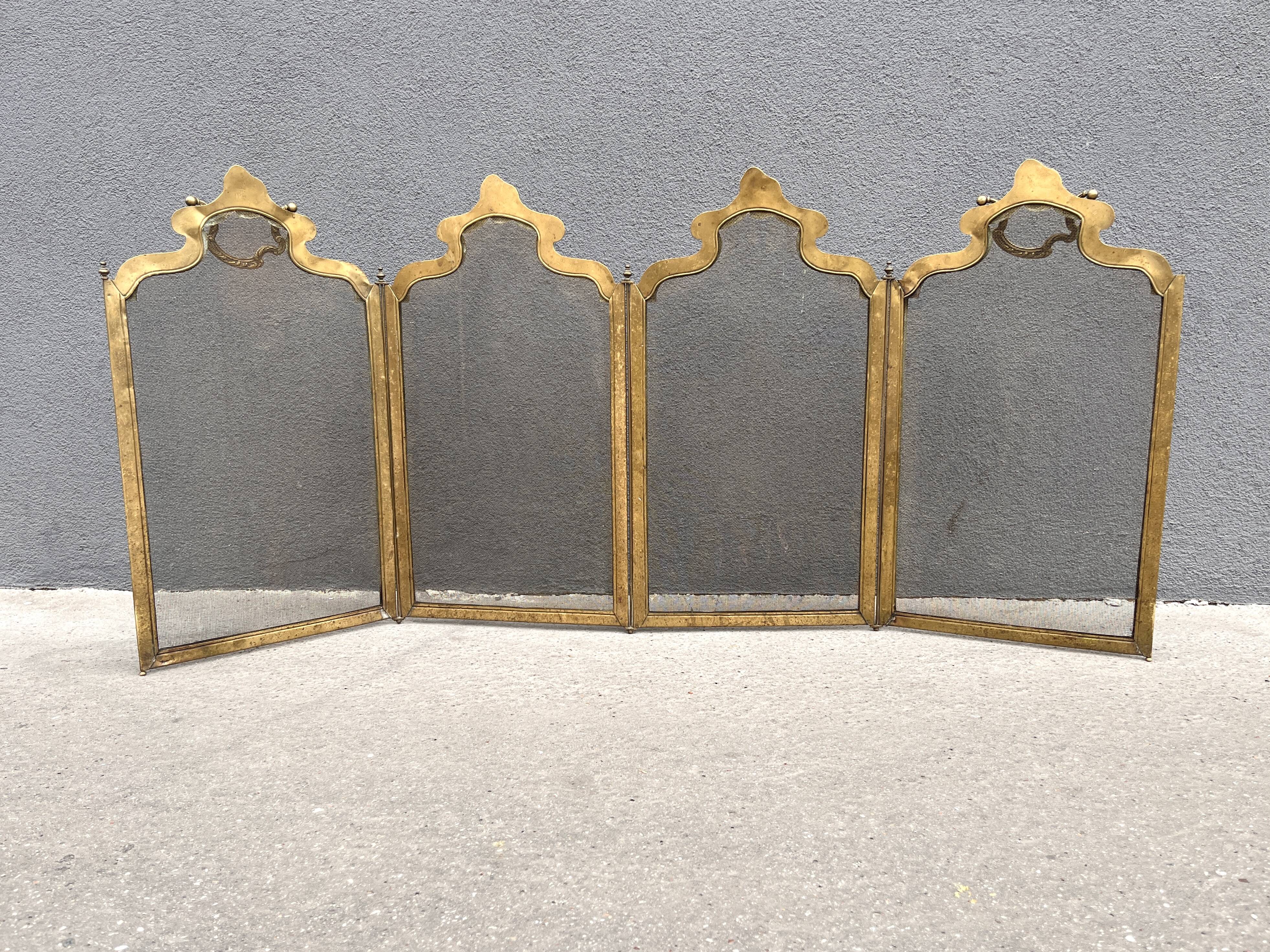 19th century Art Nouveau brass fireplace screen