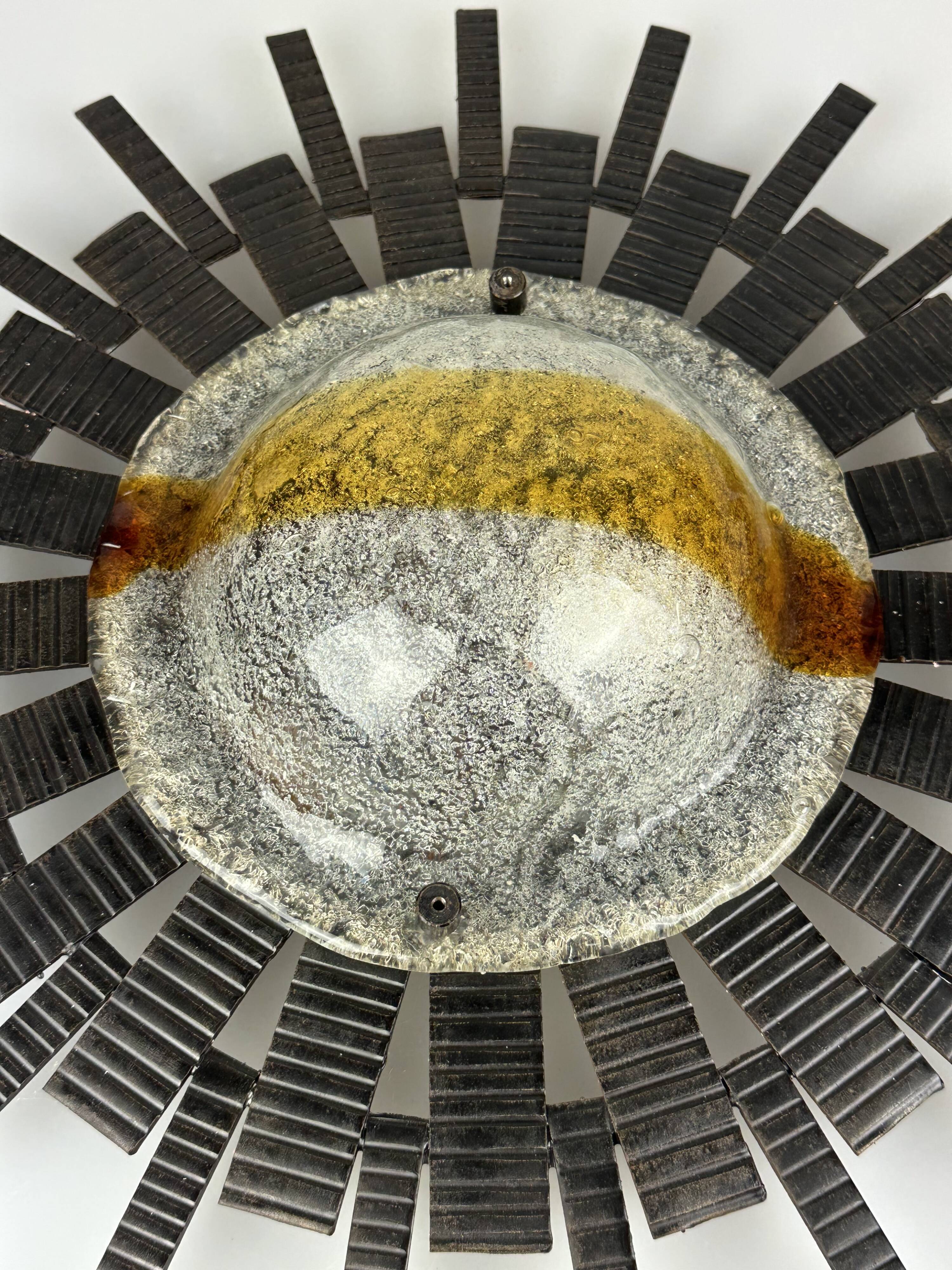 60s 70s Brutalist wall lamp wall light iron & glass by Honsel Leuchten