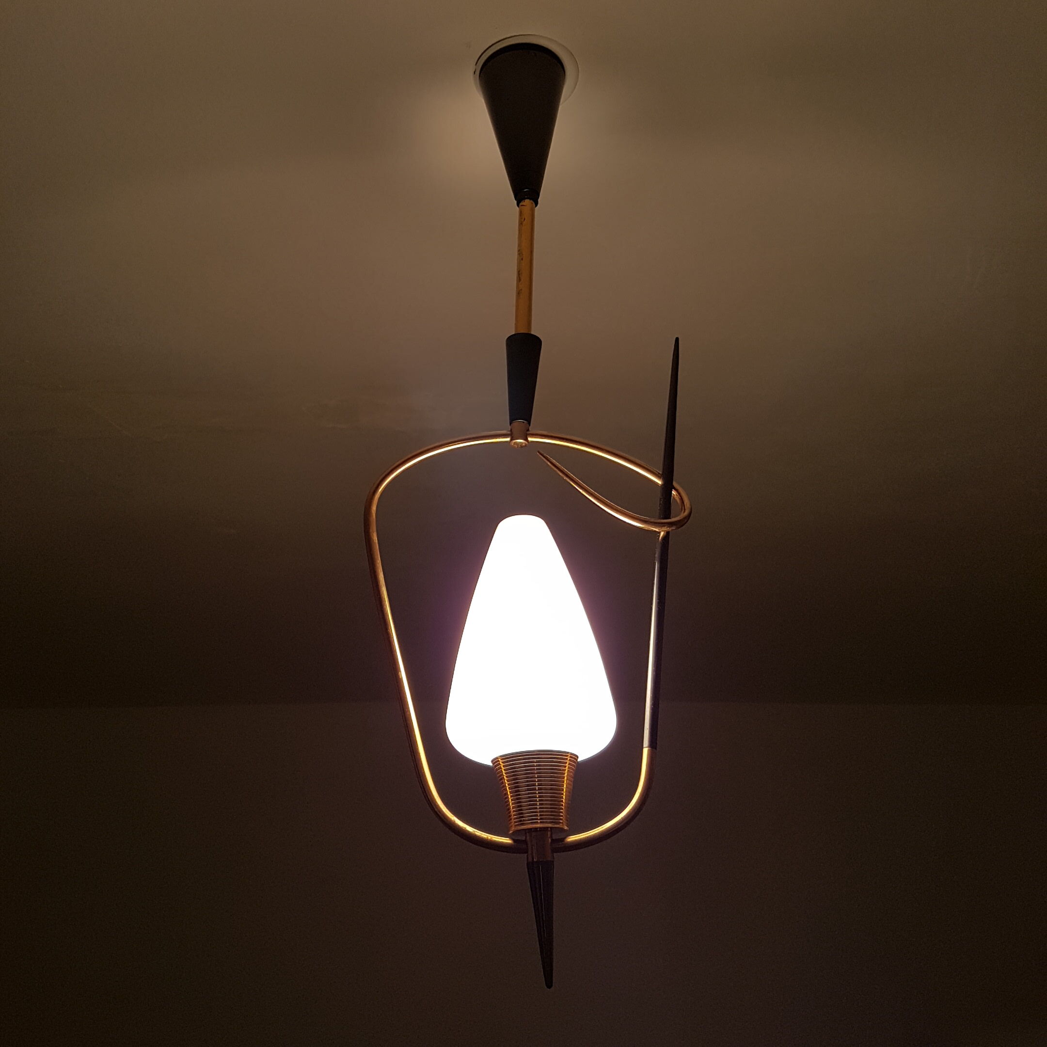 Black and gold chrome pin hanging lamp, 1950