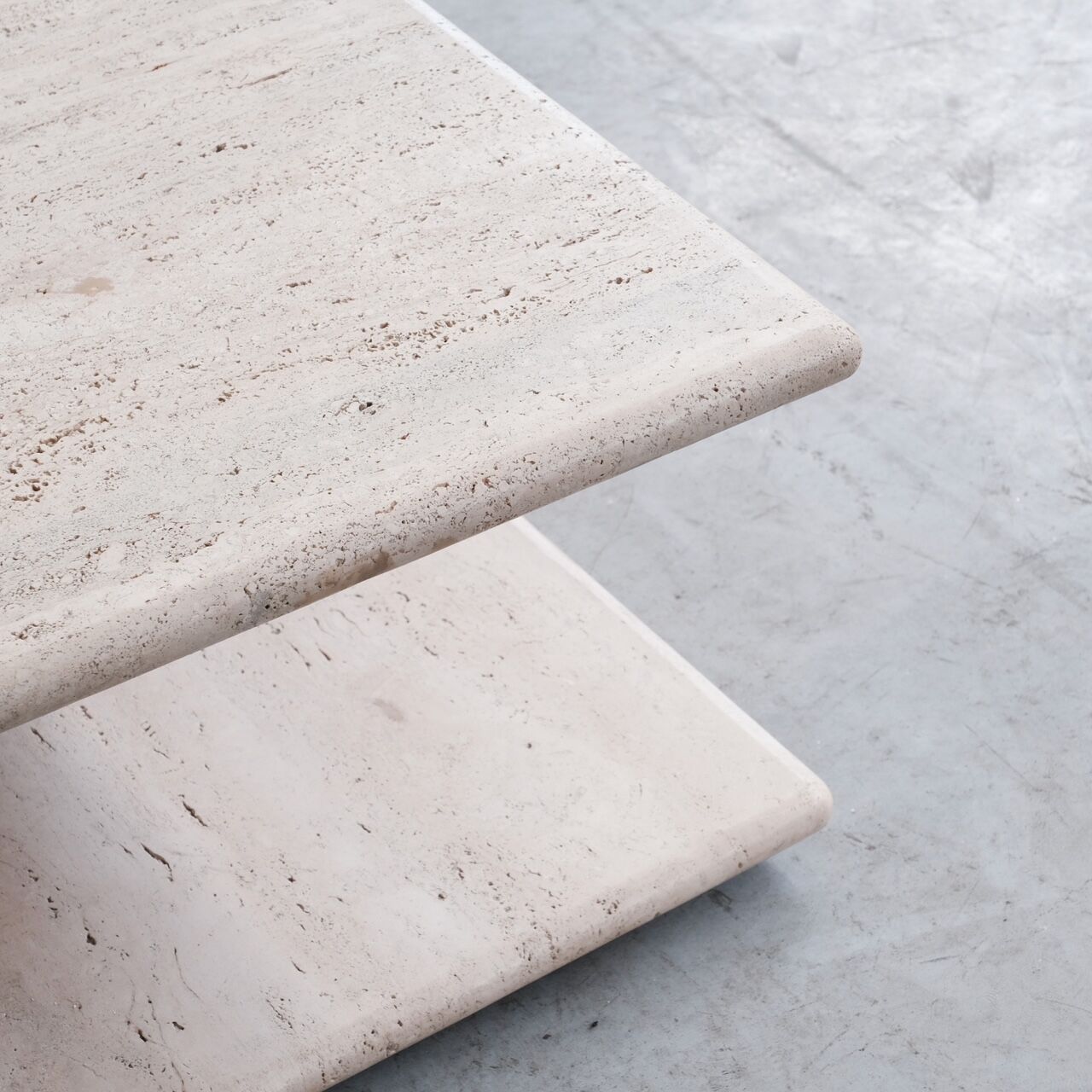 Two tier mid-century travertine coffee table