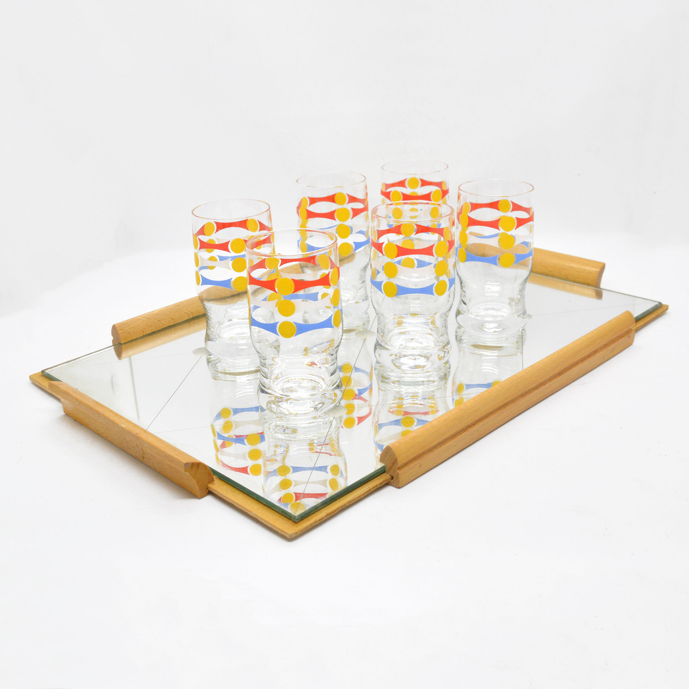 1960 set of 6 glasses with mirror tray, Germany
