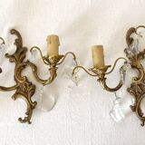 Paire d'appliques en laiton avec pampilles style rocaille