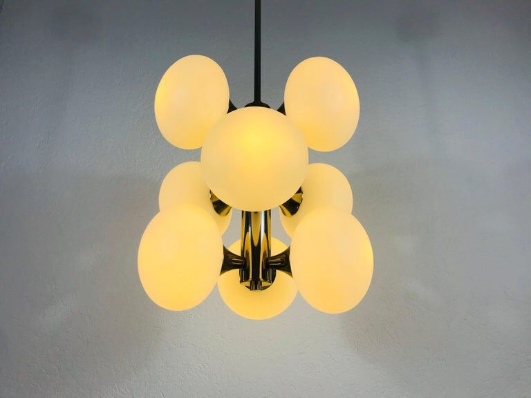 Kaiser chandelier with 9 arms in chrome, 1960s, Germany