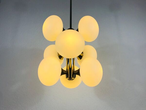 Lustre Kaiser à 9 bras en chrome, années 1960, Allemagne