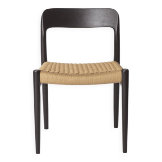 Chaise Niels Møller modèle 75 en chêne noir avec cordon danois, vintage années 1960