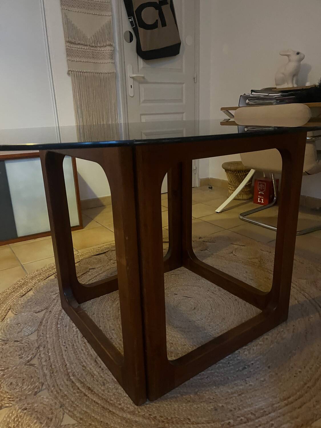 Vintage teak and smoked glass table