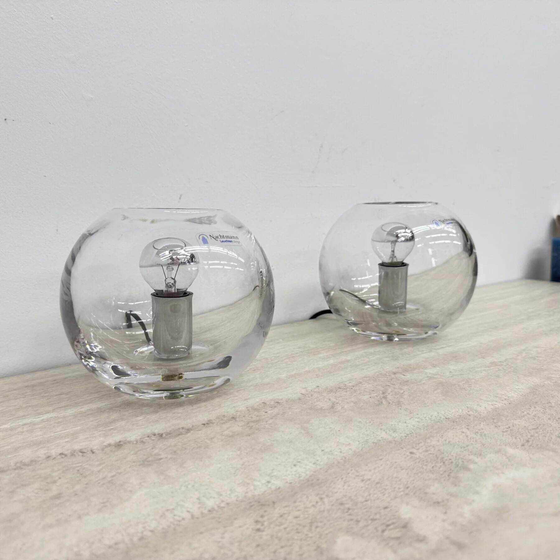 Pair of Nachtmann Leuchten design sphere crystal table lamps, 1970s