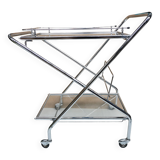 Folding trolley / Vintage bar, glass and chrome 70's