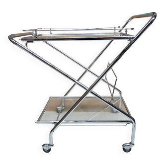 Folding trolley / Vintage bar, glass and chrome 70's