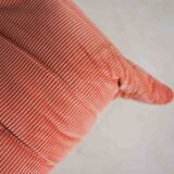 Coral corduroy Togo three-seat sofa by Michel Ducaroy for Ligne Roset